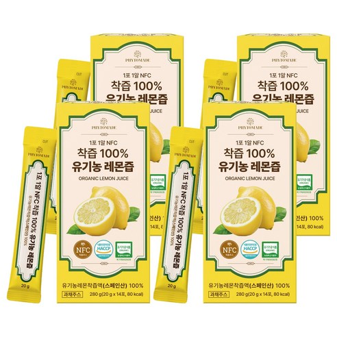 파이토메이드 1포 1알 NFC 착즙 유기농 레몬즙 14p, 4개, 280g