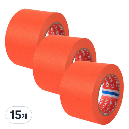 iQIHAN 칼라 마스킹 종이테이프 50mm x 15m, 오렌지, 15개