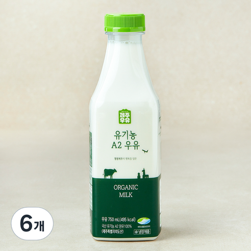 제주우유 유기농 A2 우유, 6개, 750ml