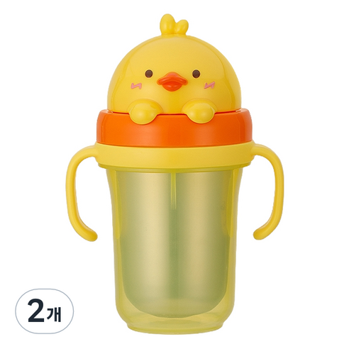 에디슨 프렌즈 흘림방지 이중 스텐 빨대컵2, 300ml, 2개, 오리
