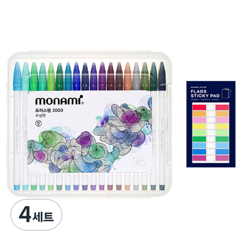 모나미 프러스펜 36색 + 투코비 플래그 9색 소, 혼합색상, 4세트