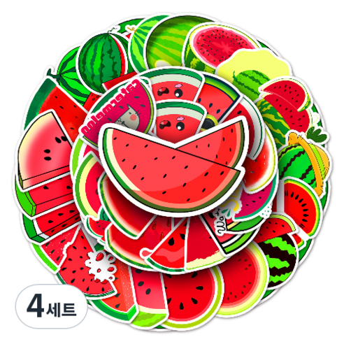 문곰상점 감성 다이어리 꾸미기 캐리어 스티커 50종 세트, 수박, 4세트