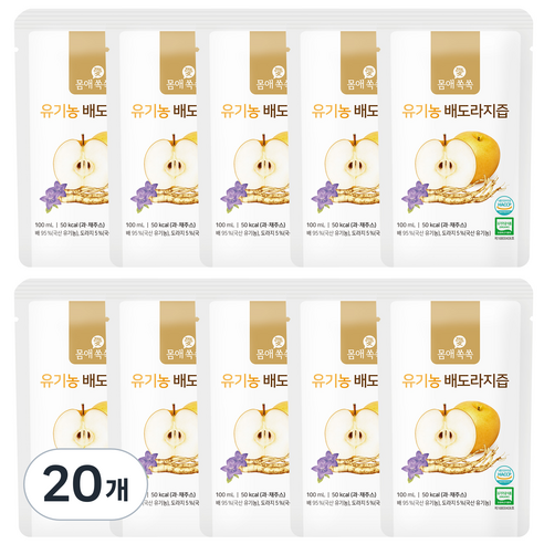 몸애쏙쏙 유기농 배도라지즙, 100ml, 20개