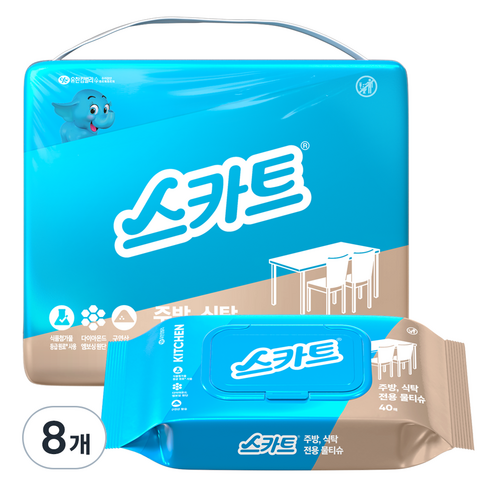 스카트 주방 식탁 전용 물티슈 40매, 8개, one size