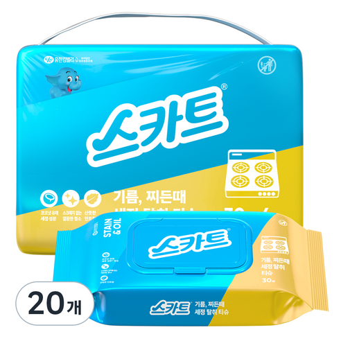 스카트 기름 찌든때 세정 탈취 티슈, 20개