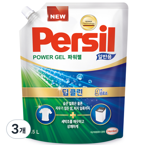 퍼실 딥클린 파워젤 일반용 액상세제 리필, 1.5L, 3개