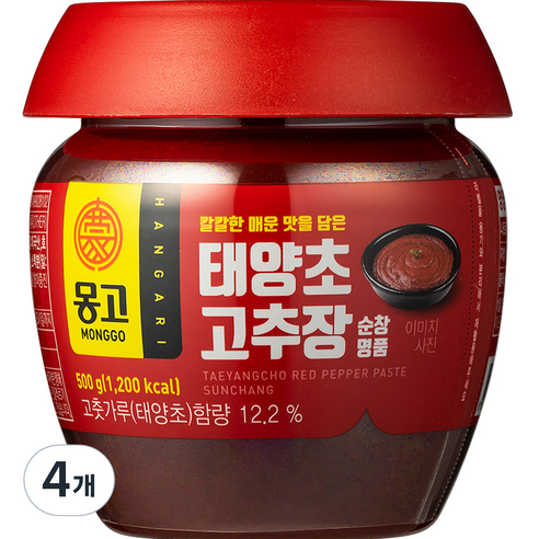 몽고식품 태양초 고추장 순창 명품, 500g, 4개
