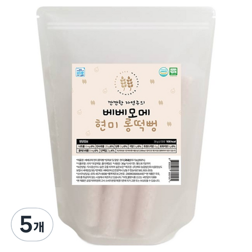 베베모메 유아용 유기농 현미 롱떡뻥, 30g, 5개