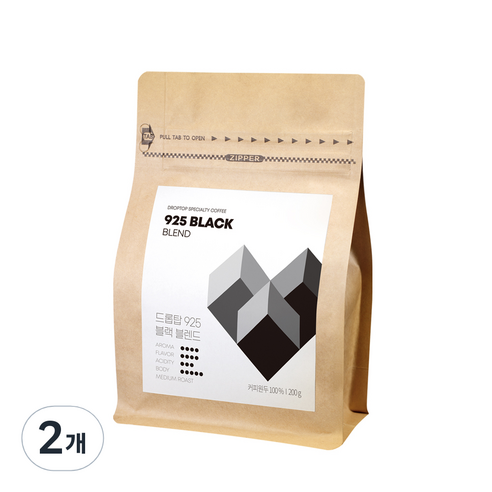 드롭탑 925 블랙 블렌드 원두 커피, 홀빈(분쇄안함), 200g, 2개