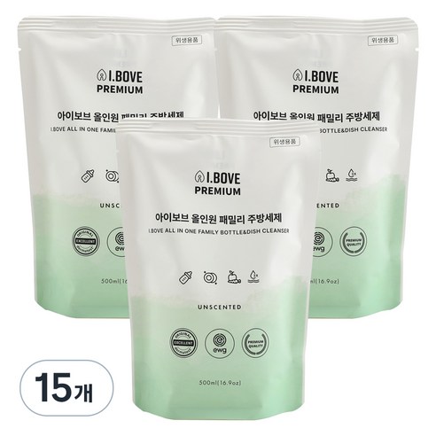 아이보브 올인원 패밀리 주방세제 리필, 15개, 500ml