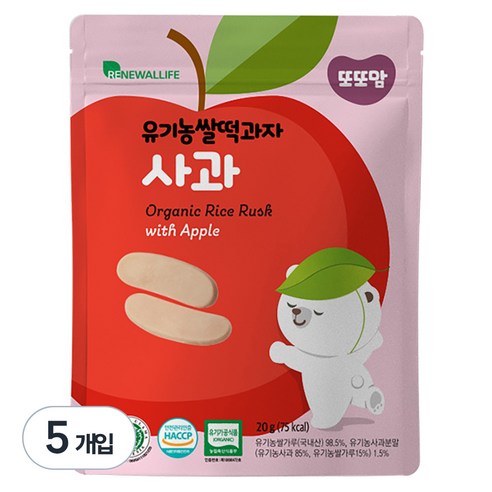 또또맘 유기농 쌀떡과자 20g, 사과, 5개