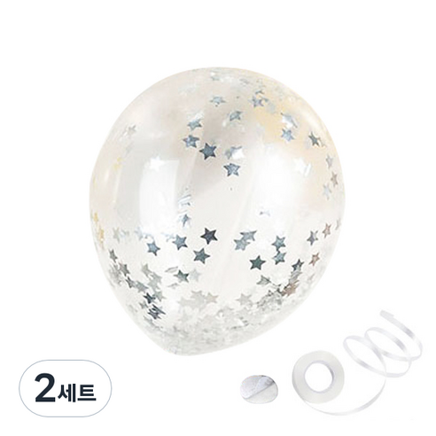 파티팡 컨페티벌룬 실버스타 30cm 50p + 컬링리본50m + 양면테이프50p, 혼합 색상, 2세트