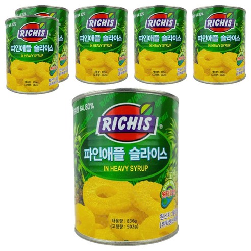 리치스 파인애플 슬라이스 통조림, 836g, 6개
