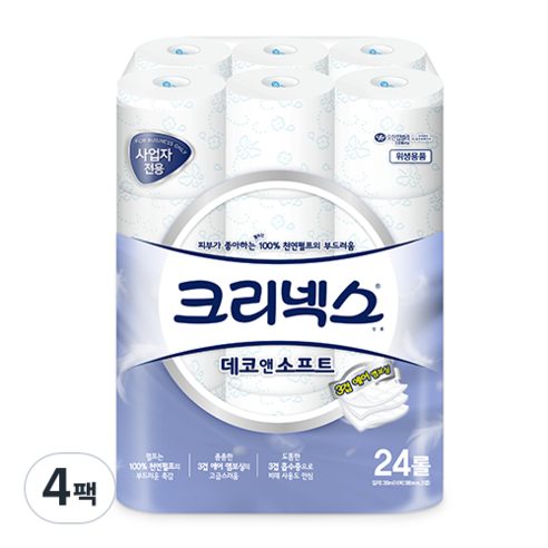 크리넥스 3겹 데코앤소프트 화장지 30m, 24롤, 4팩
