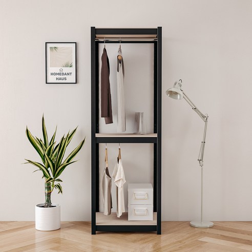 홈던트 하우스 시스템 드레스룸 3단 2행거 600 x 500 x 1800 mm 블랙