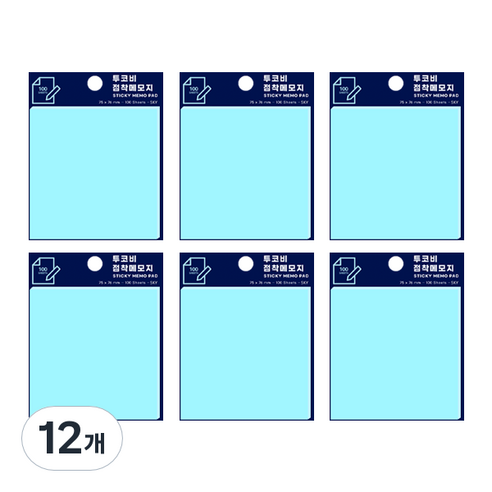 스티키 메모 패드 75 x 76 mm 100p, 스카이, 100개입, 12개