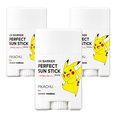 벨먼 포켓몬 UV 선스틱 피카츄 SPF50+ PA++++, 19g, 3개