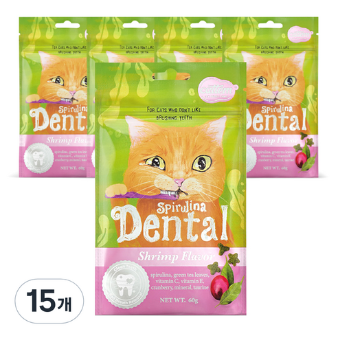 캣템 스피루리나 고양이 덴탈 간식, 쉬림프, 60g, 15개