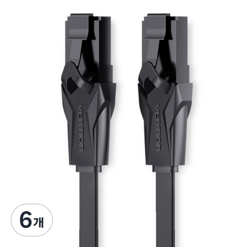 벤션 칼국수형 CAT.6 랜선 랜케이블 UTP 1Gbps, 블랙, 6개, 3m