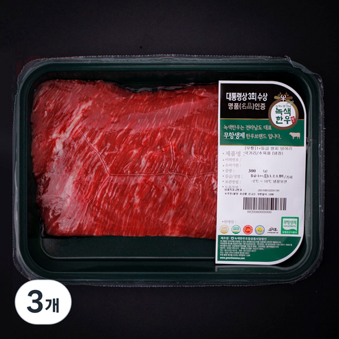 녹색한우 무항생제인증 양지 덩어리 1+등급 국거리 + 수육용 (냉장), 300g, 3개