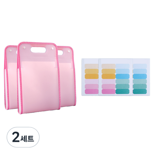 오피스코어 13포켓 인덱스 아코디언 A4파일 케이스 3p + 인덱스 스티커 3p 세트, 핑크(파일케이스), 2세트