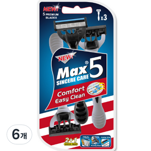 드위트리 NEW MAX 5단 일회용 면도기, 3개입, 6개