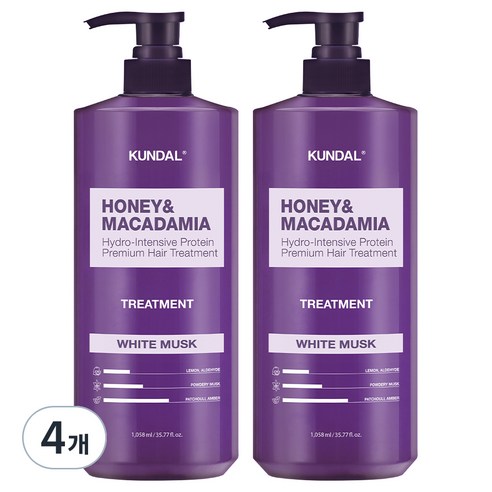 쿤달 허니 앤 마카다미아 헤어 트리트먼트 화이트머스크향, 1058ml, 4개