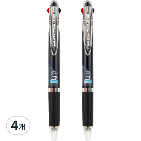 유니 제트스트림 3색 볼펜 0.5mm SXE3-404-05, 4개, 블랙