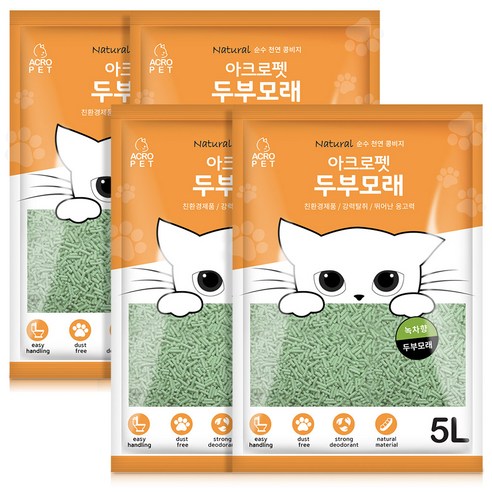 아크로펫 고양이 두부모래, 5L, 4개, 녹차향