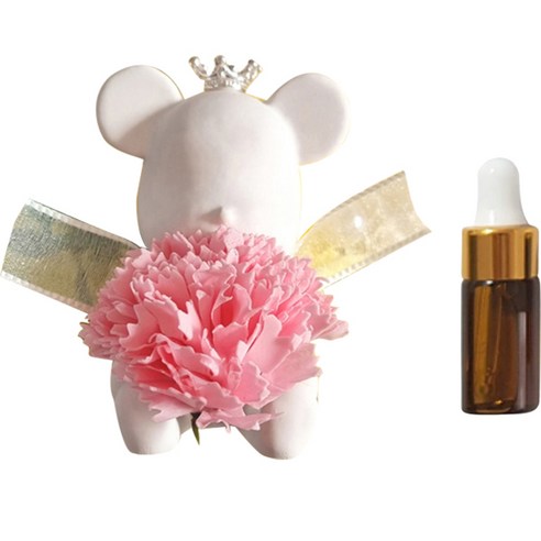 라비다 뉴 카네이션 곰돌이 석고 오너먼트 핑크 + 석고방향제 리필 오일 3ml, 클린코튼