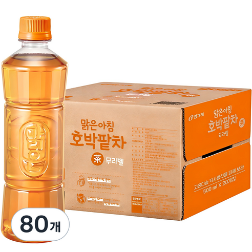 빙그레 맑은아침 호박팥차 무라벨, 500ml, 80개