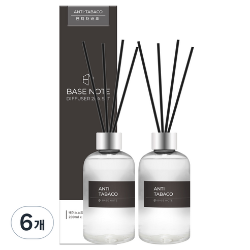 베이스노트 홈 디퓨저, 안티타바코, 200ml, 6개