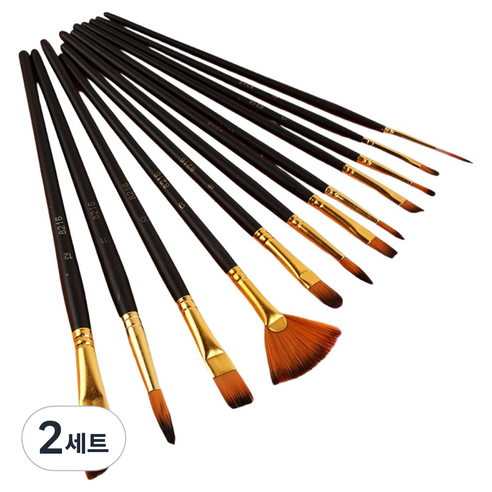 데비아트 수채화 고품질 붓 12종 세트 블랙, 2세트