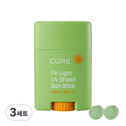 김정문알로에 큐어 에어 라이트 UV 쉴드 선스틱 SPF50+ PA++++ 20g + 미니 2X 크림 3.5g x 2p 세트, 3세트