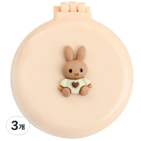 로새 마카롱 곰돌이와 토끼 에어 쿠션 거울 빗, 앉은 토끼 베이지, 3개