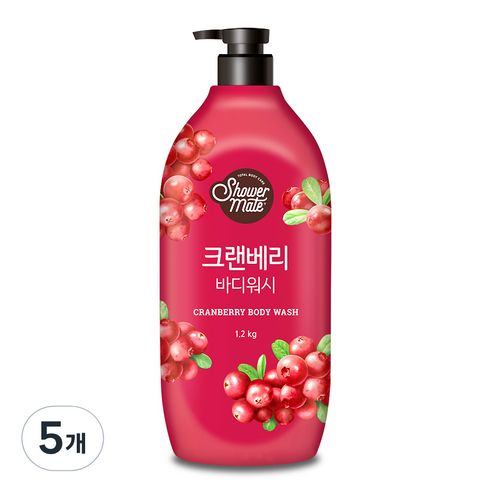 샤워메이트 내추럴 크랜베리 바디워시 크렌베리향, 1.2kg, 5개