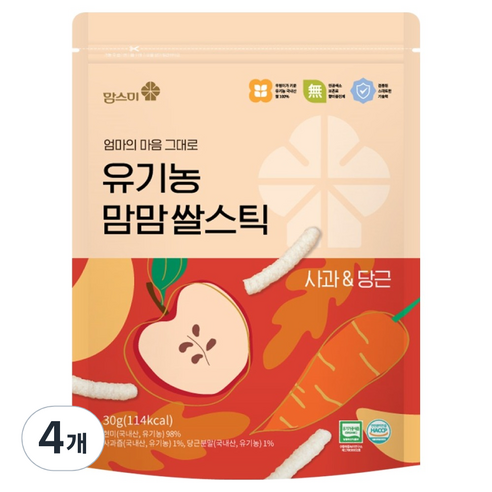 맘스미 유기농 맘맘 쌀스틱, 사과 당근, 30g, 4개