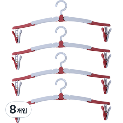 워니즈 여행 출장용 휴대용 접이식 옷걸이, 레드, 8개입