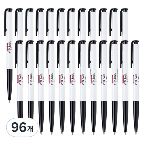 라인플러스 비타볼 볼펜 흑색 0.7mm, 화이트, 96개