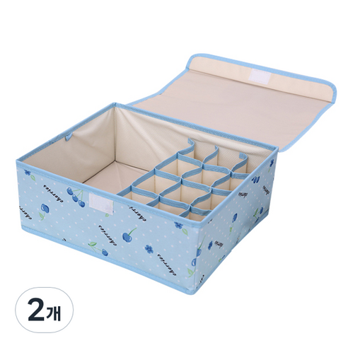 디오셀 속옷 양말 수납 정리함 블루체리 31.5 x 26 x 12 cm, 2개, 블루