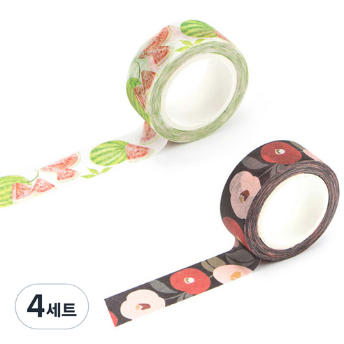 라이프포인트 내츄럴 일러스트 마스킹 테이프 02동백꽃 세트, 02동백꽃, 15수박, 4세트
