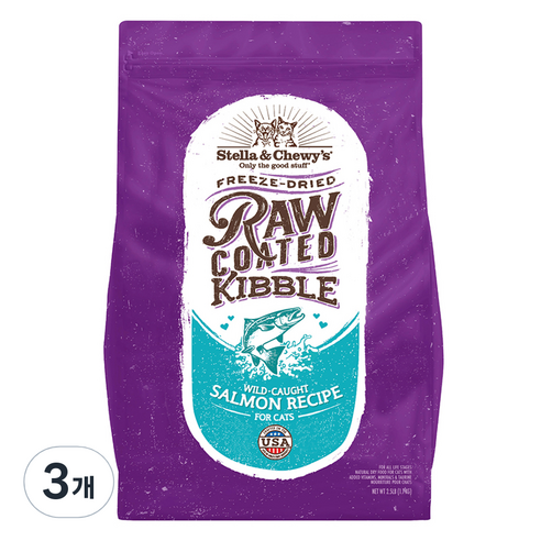 스텔라앤츄이스 캣 로우 코티드 키블 와일드 코트 건식사료, 연어, 1.1kg, 3개