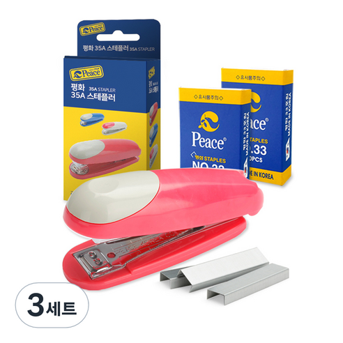 피스코리아 스테플러 + 리필 33호침 2p 세트, 핑크, 3세트