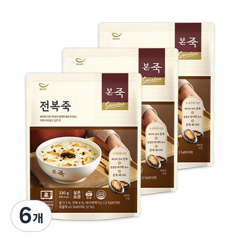 본죽 데워서 바로 먹는 전복죽, 330g, 6개