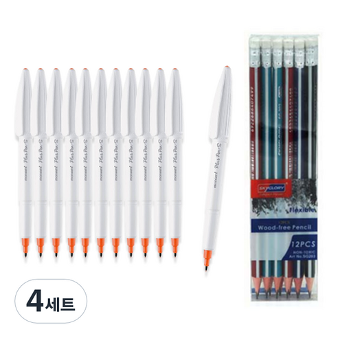 모나미 네온 프러스펜 S 12p + 스카이글로리 삼각 지우개 연필 12p 세트, 오렌지, 4세트