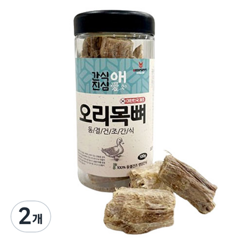 레드퍼피 반려동물 간식애진심 동결건조 통간식, 오리목뼈맛, 100g, 2개