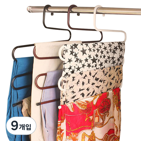 논슬립 5단 옷걸이 3종 세트, 블랙, 브라운, 화이트, 9개입