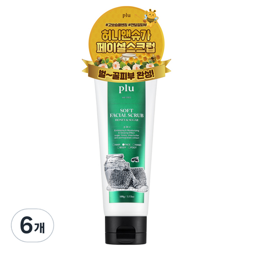플루 소프트 페이셜 스크럽 허니 앤 슈가, 100g, 6개