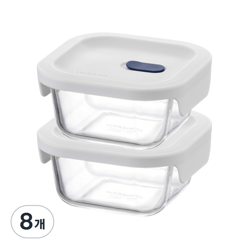 락앤락 탑클라스 실리콘 뚜껑 정사각 유리 밀폐용기 300ml, 8개