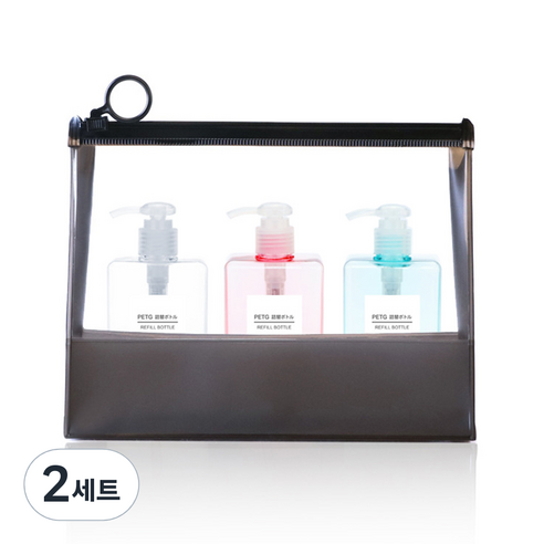 놀자리빙 무지 샴푸통 화장품용기 공병 100ml x 3종 + 지퍼백, 공병(투명 밝은색), 2세트